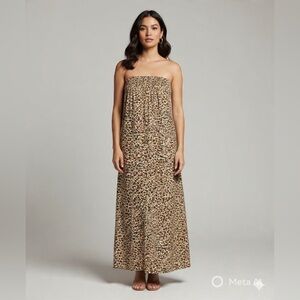 Leopard Print Strapless Smock Maxi Dress